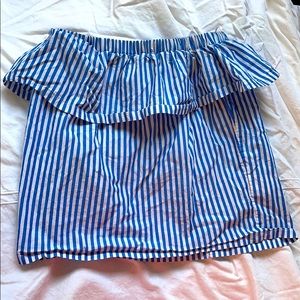Blue and white striped off the shoulder top